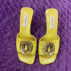 Bruno Magli Yellow Mules with Decorative Buckle